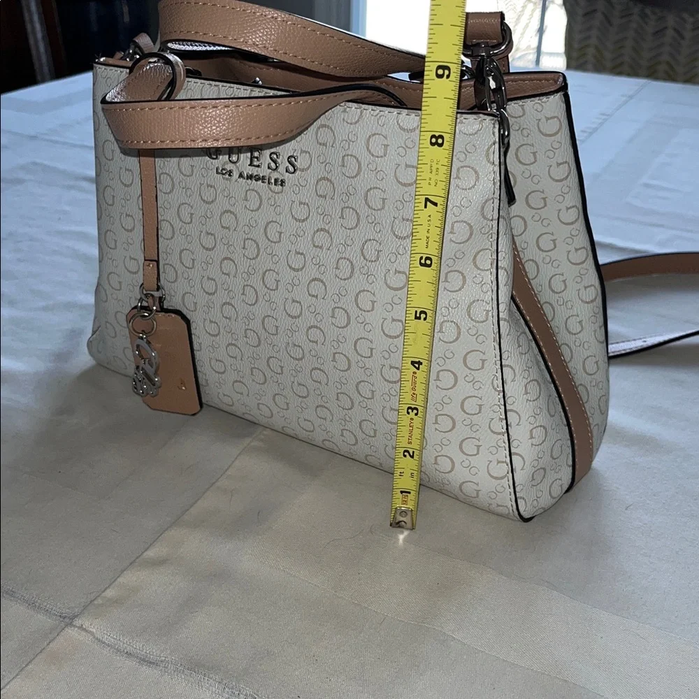 GUESS Cream and Tan Logo Satchel with Removable Strap - Picture 4 of 10